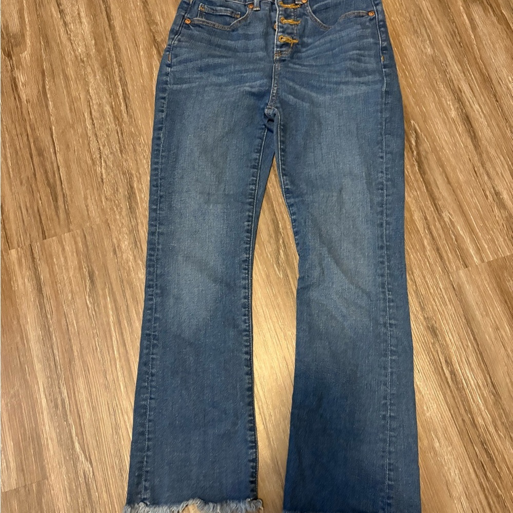 LOFT 
Medium Blue Flare Jeans with Frayed Hem